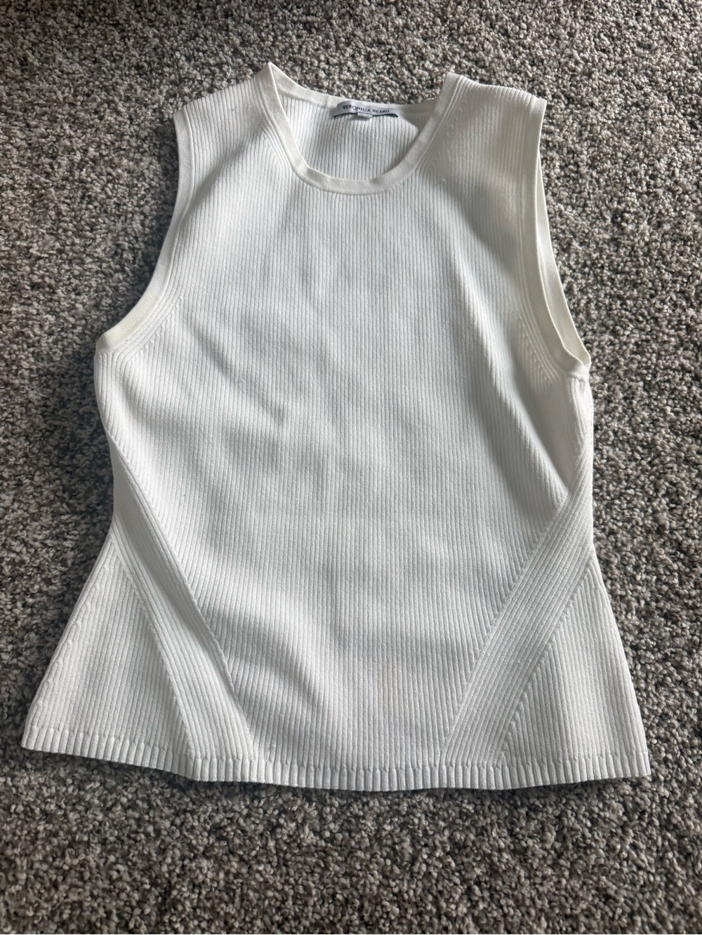 Veronica Beard Cream Ribbed Sleeveless Tank